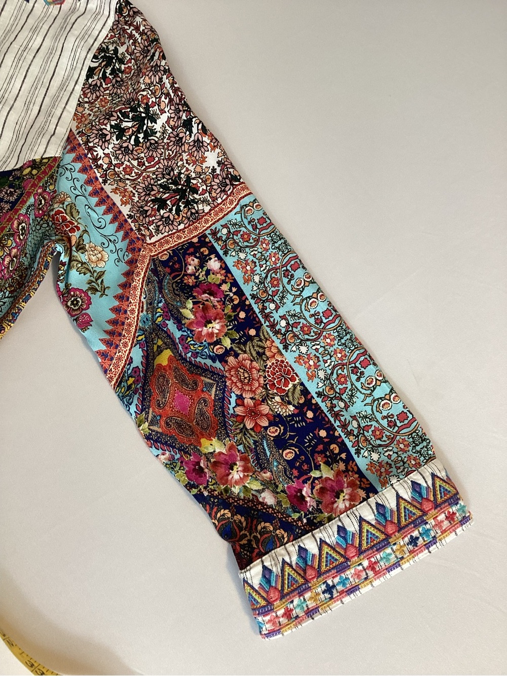 John Mark White Striped Tunic with Multicolor Embroidery - Picture 5 of 13